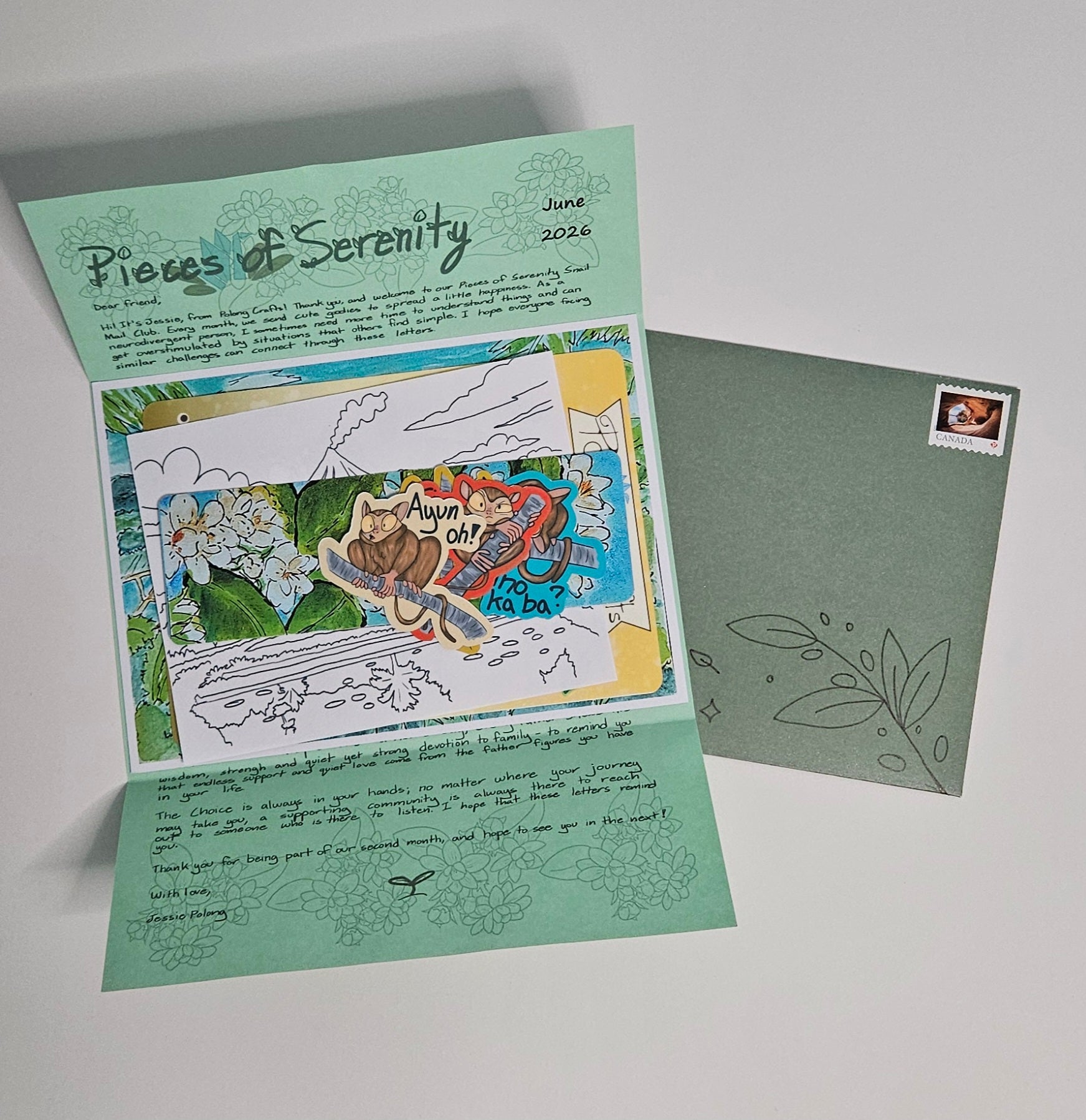 Greeting card with artwork and text on a white background