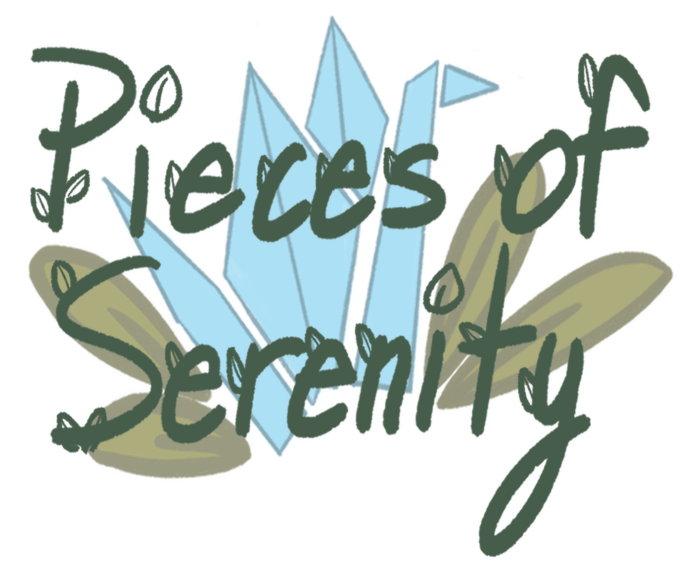 Logo with 'Pieces of Serenity' text and abstract shapes on a white background