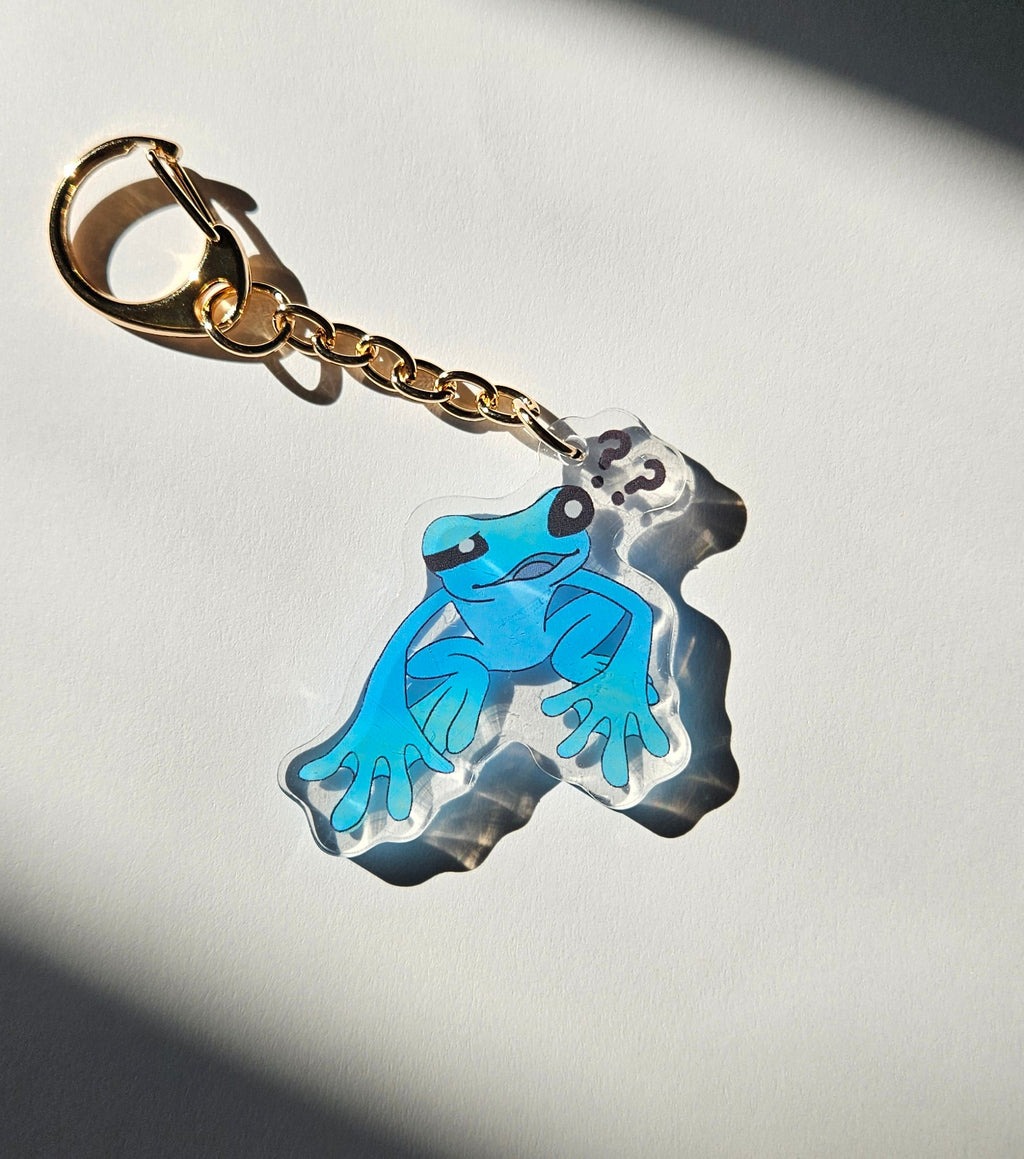 Keychain with a blue and silver design on a white background